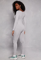 Womens Seamless Long Sleeve Catsuit, Grey, Size S-M