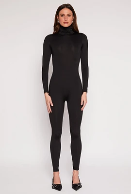 Womens Daisy Long Sleeve Turtleneck Catsuit, Black,