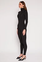 Womens Daisy Long Sleeve Turtleneck Catsuit, Black,