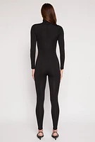 Womens Daisy Long Sleeve Turtleneck Catsuit, Black,