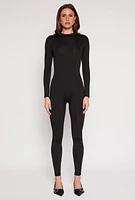 Womens Daisy High Neck Long Sleeve Catsuit, Black, Size M