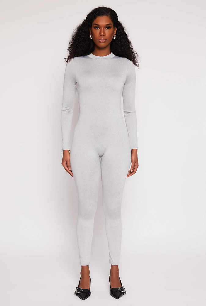 Womens Daisy High Neck Long Sleeve Catsuit, Grey, Size S