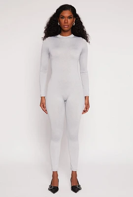 Womens Daisy High Neck Long Sleeve Catsuit, Grey, Size S