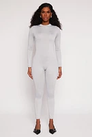 Womens Daisy High Neck Long Sleeve Catsuit, Grey, Size S