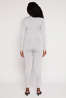 Womens Daisy High Neck Long Sleeve Catsuit, Grey, Size S