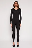 Womens Daisy Scoop Neck Long Sleeve Catsuit, Black, Size XL