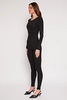 Womens Daisy Scoop Neck Long Sleeve Catsuit, Black, Size XL