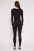 Womens Daisy Scoop Neck Long Sleeve Catsuit, Black, Size XL