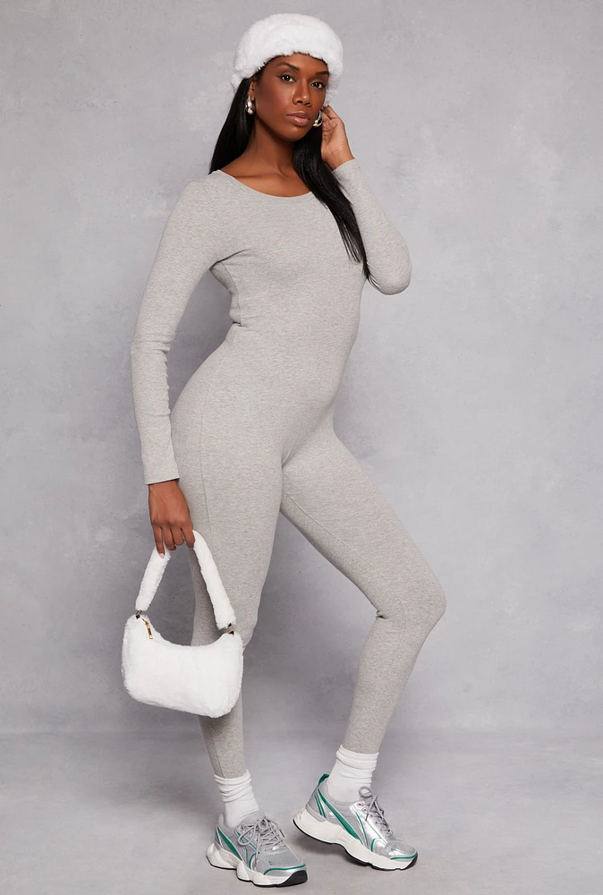 Womens Daisy Long Sleeve Catsuit, Grey, Size M