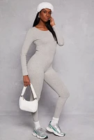 Womens Daisy Long Sleeve Catsuit, Grey, Size M