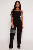 Womens Daisy Denim Cargo Strapless Jumpsuit, Black, Size M