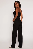 Womens Daisy Denim Cargo Strapless Jumpsuit, Black, Size M