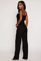 Womens Daisy Denim Cargo Strapless Jumpsuit, S