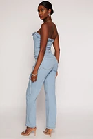 Womens Daisy Denim Cargo Strapless Jumpsuit, Blue,