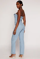 Womens Daisy Denim Cargo Strapless Jumpsuit, Blue,