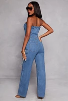 Womens Daisy Denim Cargo Strapless Jumpsuit, Blue,