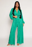 Womens Plisse Twist Front Jumpsuit, Green, Size L