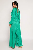 Womens Plisse Twist Front Jumpsuit, Green, Size L