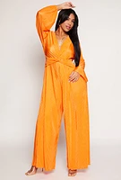 Womens Plisse Twist Front Jumpsuit, Orange,