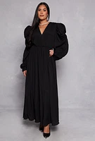 Womens Plisse Puff Sleeve Wide Leg Jumpsuit,