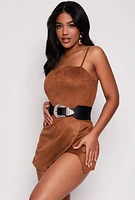 Womens Almost Famous Faux Suede Cami Skort Romper, Brown,