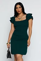 Womens Flutter Sleeve Square Neck Dress,