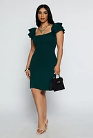 Womens Flutter Sleeve Square Neck Dress,