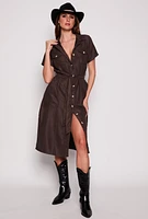 Womens Tie Waist Belted Button Down Shirt Dress, L