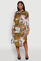 Womens Spoon Jeans Graffiti Print Shirt Dress, Green, Size XL