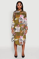 Womens Spoon Jeans Graffiti Print Shirt Dress, Green, Size XL