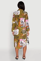 Womens Spoon Jeans Graffiti Print Shirt Dress, Green, Size XL