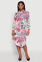 Womens Spoon Jeans Graffiti Print Shirt Dress, Pink, Size M