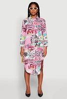 Womens Spoon Jeans Graffiti Print Shirt Dress, Pink, Size M