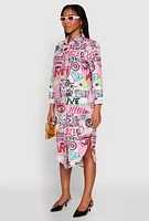 Womens Spoon Jeans Graffiti Print Shirt Dress, Pink, Size M