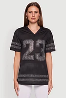 Womens Rhinestone Graphic Short Sleeve Jersey Top, S