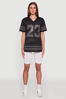 Womens Rhinestone Graphic Short Sleeve Jersey Top, S