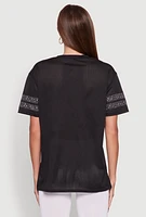 Womens Rhinestone Graphic Short Sleeve Jersey Top, S