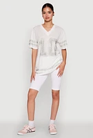 Womens Rhinestone Graphic Short Sleeve Jersey Top, White, Size S