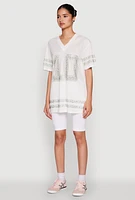 Womens Rhinestone Graphic Short Sleeve Jersey Top, White, Size S
