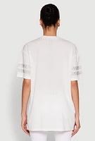 Womens Rhinestone Graphic Short Sleeve Jersey Top, White, Size S