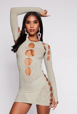 Womens Seamless Rhinestone Cut Out Mini Dress,