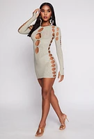 Womens Seamless Rhinestone Cut Out Mini Dress,