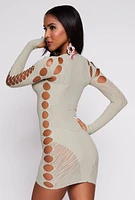Womens Seamless Rhinestone Cut Out Mini Dress,
