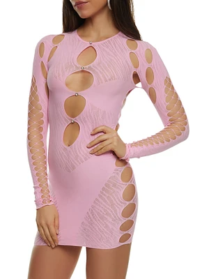 Womens Seamless Rhinestone Cut Out Mini Dress, Pink