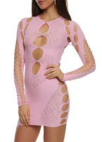 Womens Seamless Rhinestone Cut Out Mini Dress, Pink