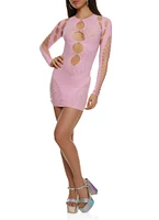 Womens Seamless Rhinestone Cut Out Mini Dress, Pink