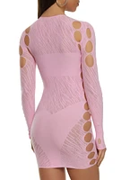 Womens Seamless Rhinestone Cut Out Mini Dress, Pink