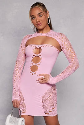 Womens Rhinestone Cut Out Seamless Mini Dress, Pink