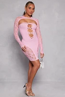 Womens Rhinestone Cut Out Seamless Mini Dress, Pink