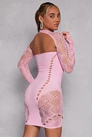 Womens Rhinestone Cut Out Seamless Mini Dress, Pink